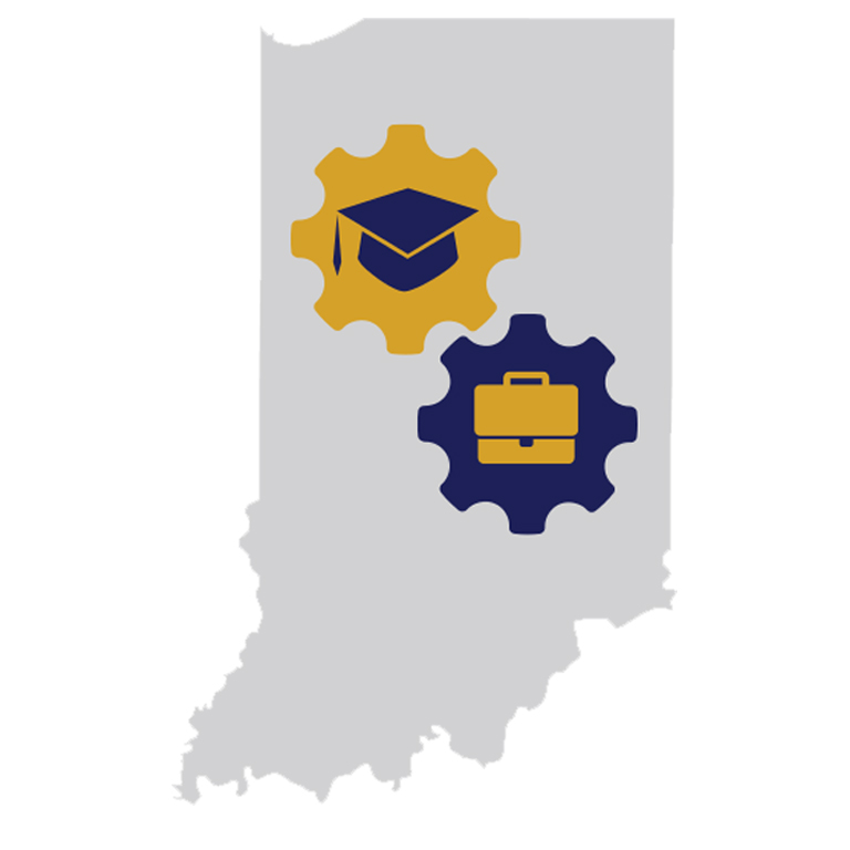 The Education-to-Employment Convergence logo shows the state of Indiana with graduation cap and briefcase icons.